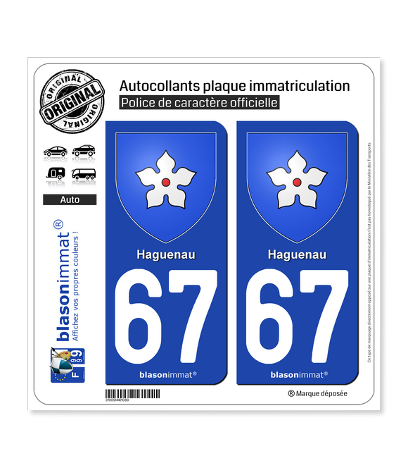 67 Haguenau - Armoiries | Autocollant plaque immatriculation