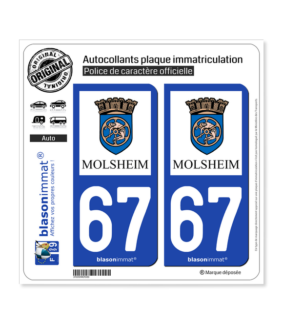 67 Molsheim - Ville | Autocollant plaque immatriculation