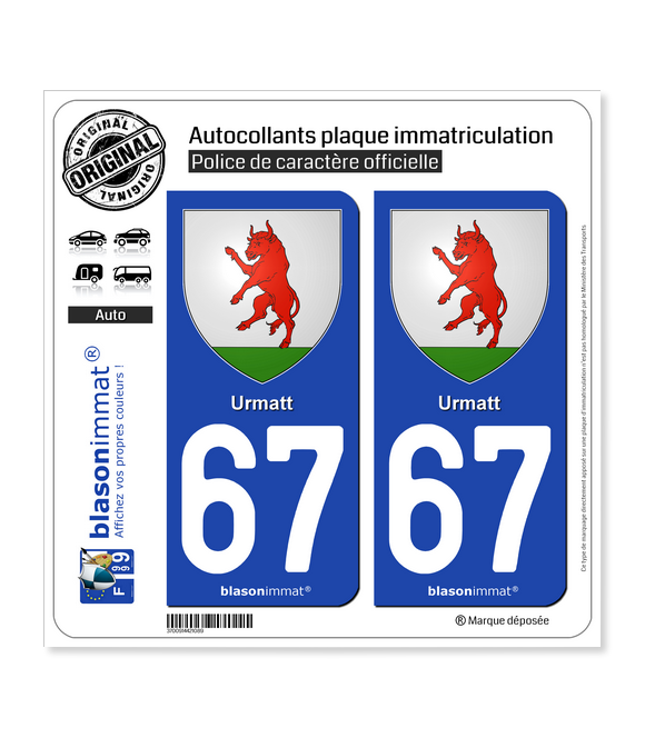 67 Urmatt - Armoiries | Autocollant plaque immatriculation