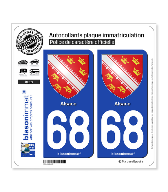 68 Alsace - Armoiries | Autocollant plaque immatriculation