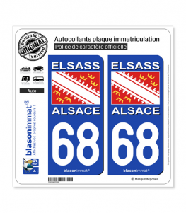 68 Alsace - Drapeau | Autocollant plaque immatriculation