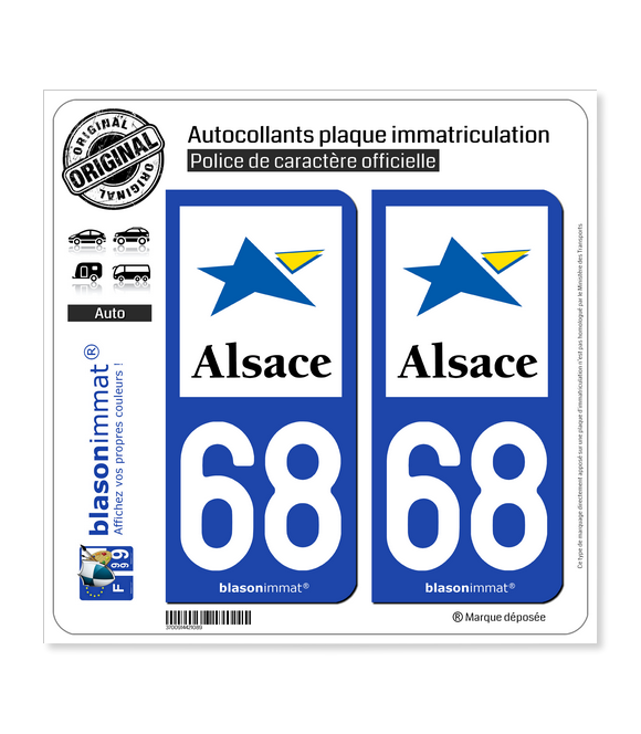 68 Alsace - Région | Autocollant plaque immatriculation
