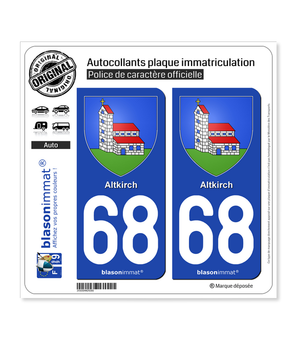 68 Altkirch - Armoiries | Autocollant plaque immatriculation