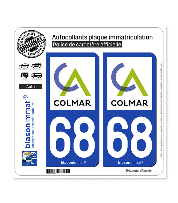 68 Colmar - Agglo | Autocollant plaque immatriculation