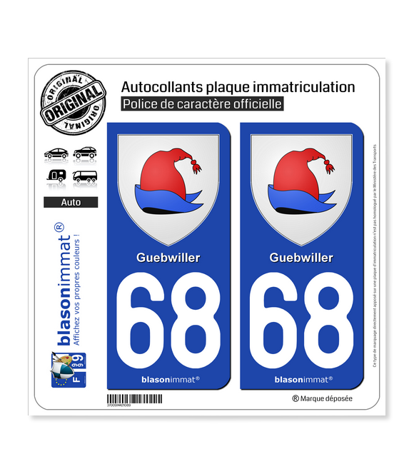 68 Guebwiller - Armoiries | Autocollant plaque immatriculation