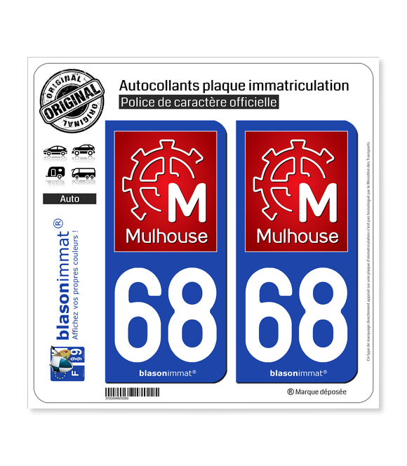 68 Mulhouse - Ville | Autocollant plaque immatriculation