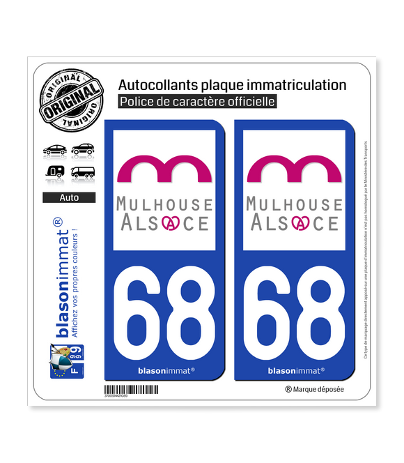 68 Mulhouse - Agglo | Autocollant plaque immatriculation