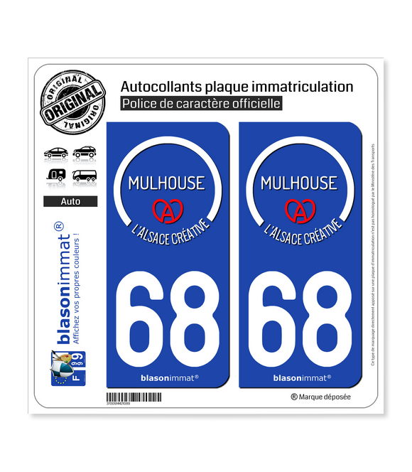 68 Mulhouse - Tourisme | Autocollant plaque immatriculation