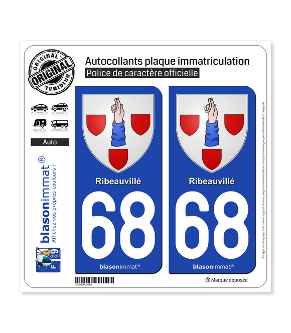 68 Ribeauvillé - Armoiries | Autocollant plaque immatriculation