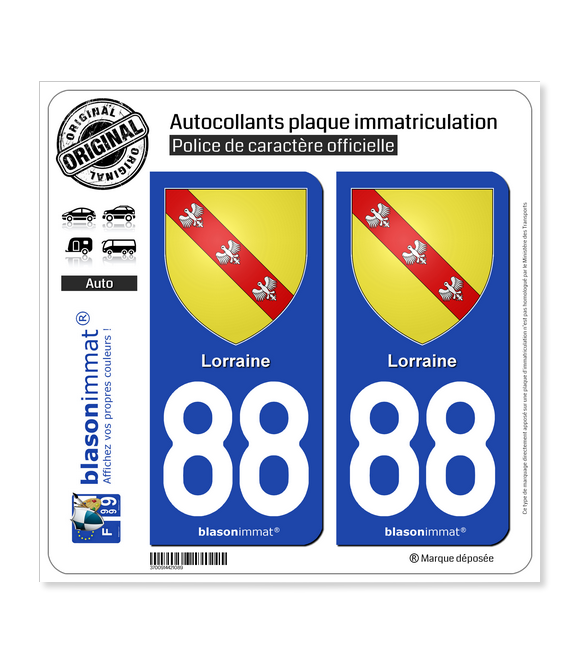 88 Lorraine - Armoiries | Autocollant plaque immatriculation