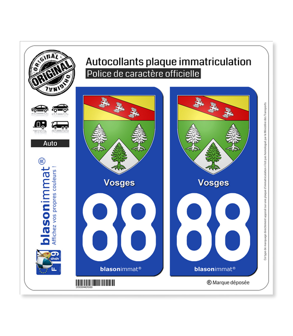 88 Vosges - Armoiries | Autocollant plaque immatriculation