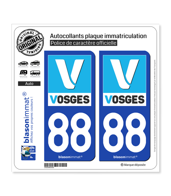 88 Vosges - Département | Autocollant plaque immatriculation