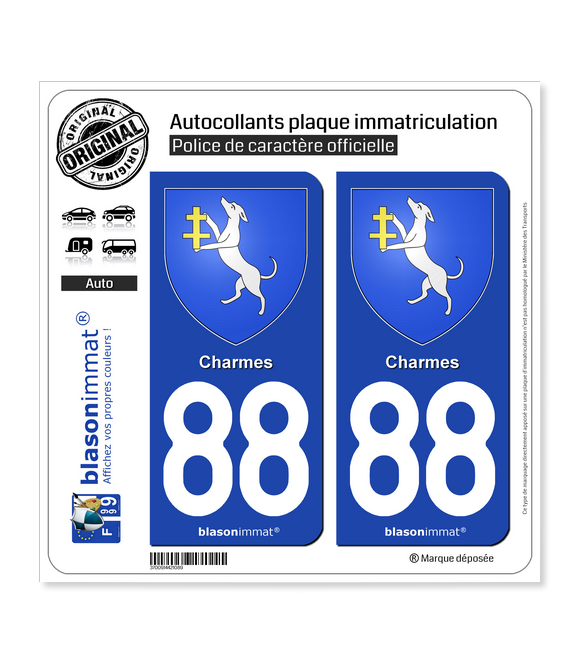 88 Charmes - Armoiries | Autocollant plaque immatriculation