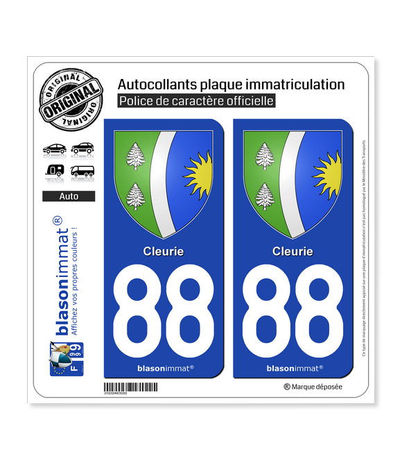 88 Cleurie - Armoiries | Autocollant plaque immatriculation