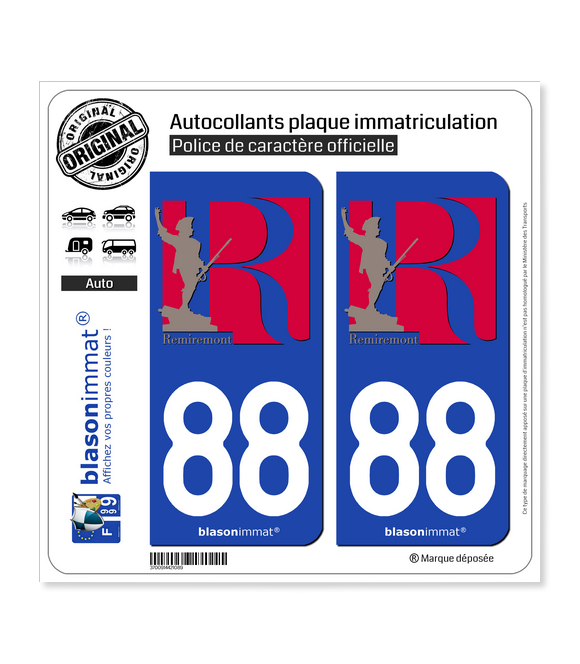 88 Remiremont - Ville | Autocollant plaque immatriculation