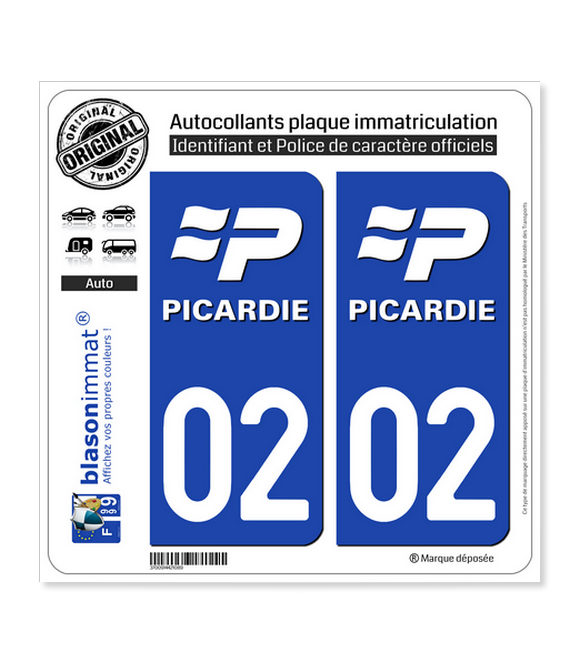 02 Picardie - LogoType | Autocollant plaque immatriculation