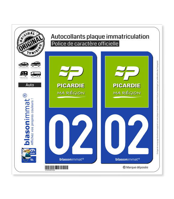 02 Picardie - Ma Région | Autocollant plaque immatriculation