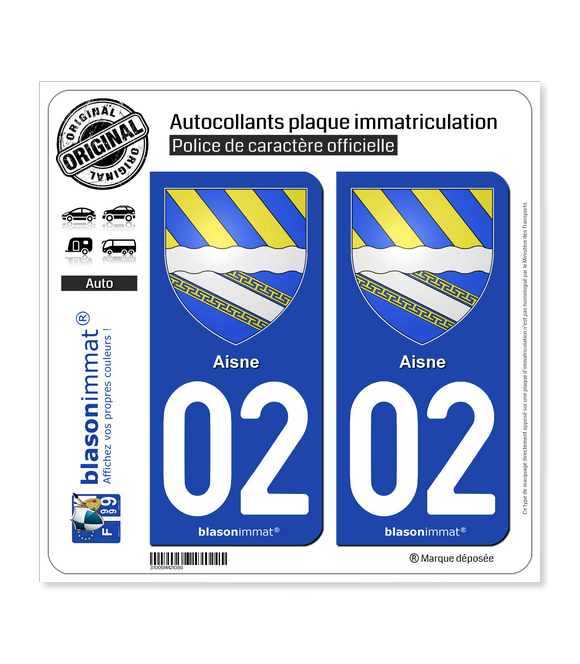 02 Aisne - Armoiries | Autocollant plaque immatriculation