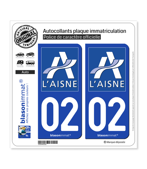 02 Aisne - Département | Autocollant plaque immatriculation