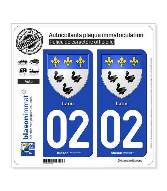 02 Laon - Armoiries | Autocollant plaque immatriculation