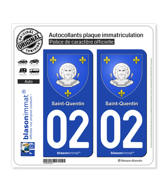 02 Saint-Quentin - Armoiries | Autocollant plaque immatriculation