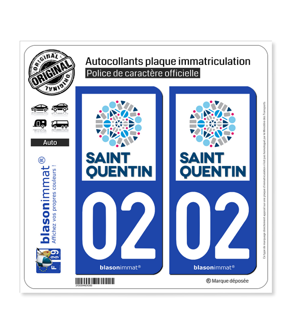 02 Saint-Quentin - Ville | Autocollant plaque immatriculation