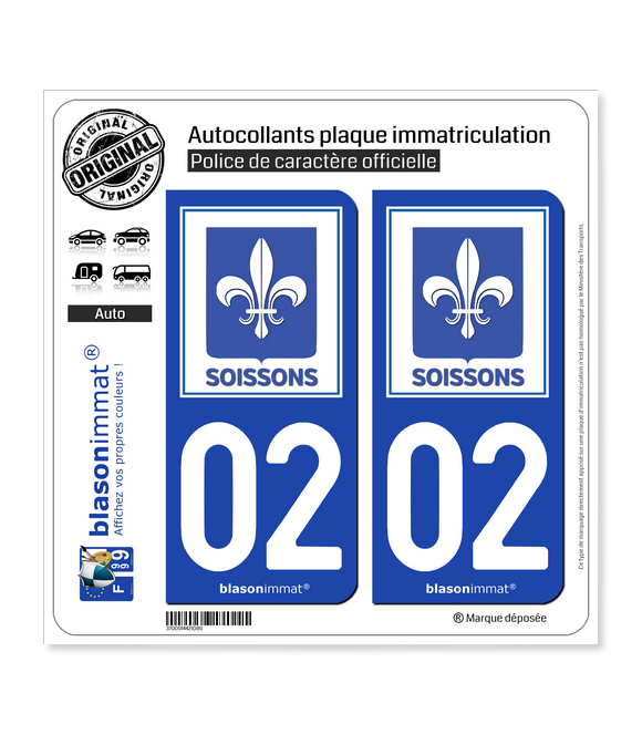 02 Soissons - Ville | Autocollant plaque immatriculation