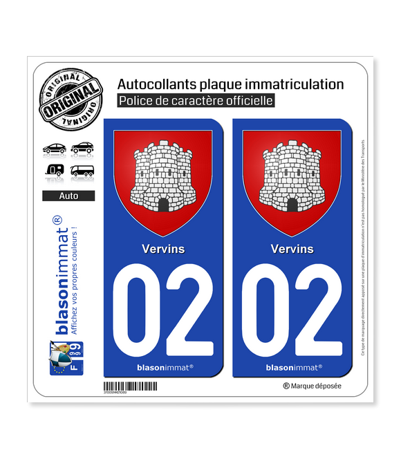 02 Vervins - Armoiries | Autocollant plaque immatriculation