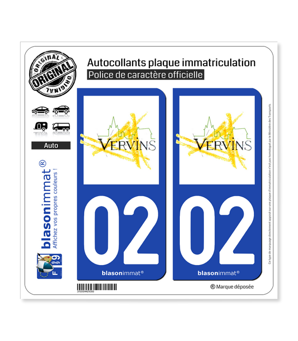 02 Vervins - Ville | Autocollant plaque immatriculation