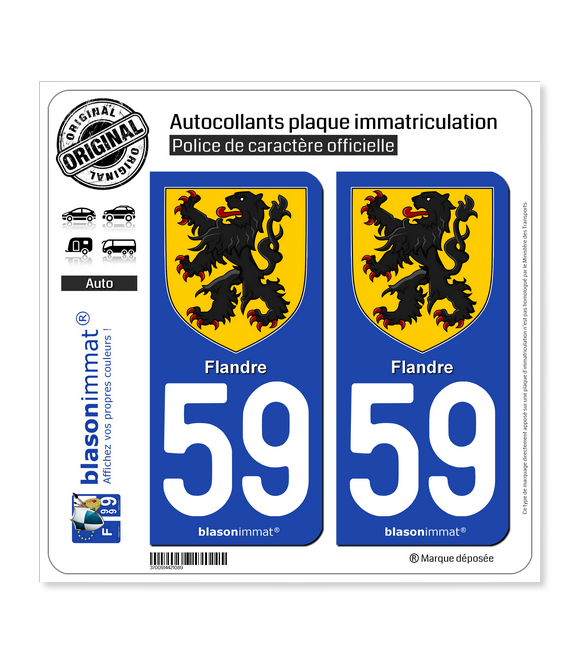 59 Flandre - Armoiries | Autocollant plaque immatriculation