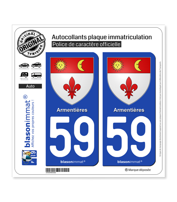 59 Armentières - Armoiries | Autocollant plaque immatriculation