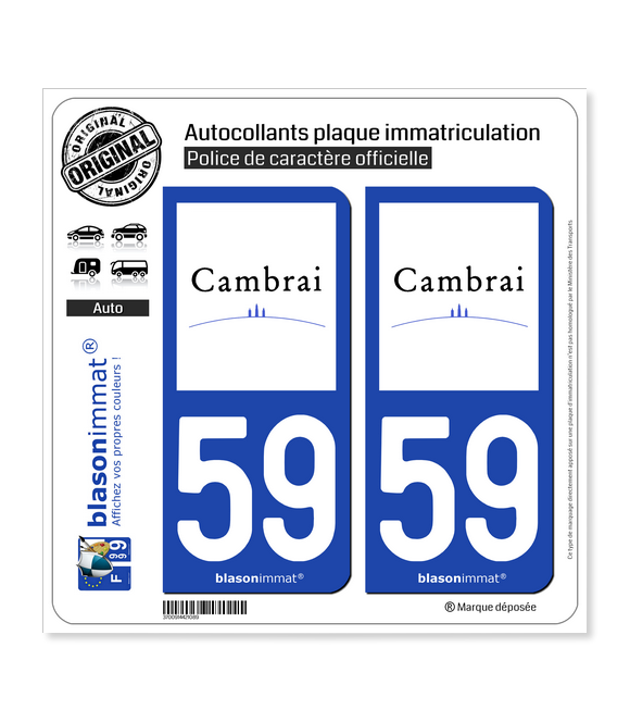 59 Cambrai - Ville | Autocollant plaque immatriculation