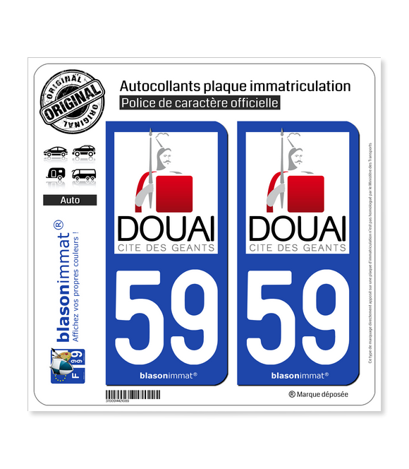 59 Douai - Ville | Autocollant plaque immatriculation