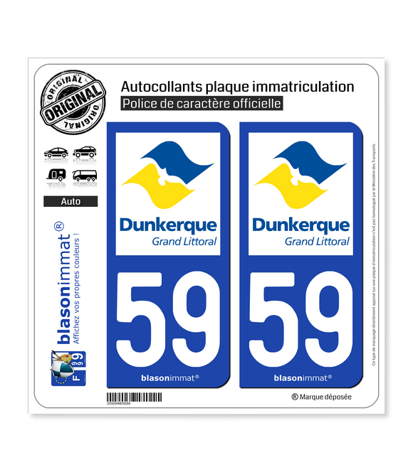 59 Dunkerque - Agglo | Autocollant plaque immatriculation