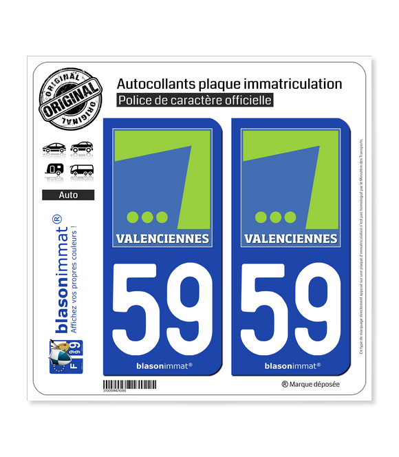 59 Valenciennes - Métropole | Autocollant plaque immatriculation