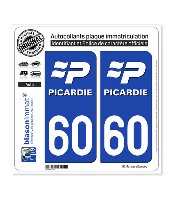 60 Picardie - LogoType | Autocollant plaque immatriculation