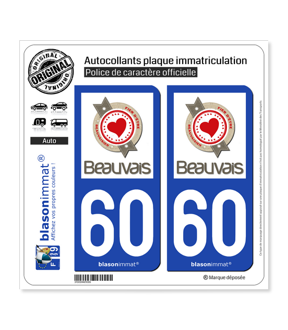 60 Beauvais - Beauvaisien | Autocollant plaque immatriculation