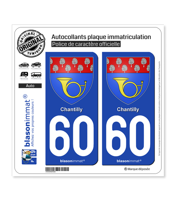 60 Chantilly - Armoiries | Autocollant plaque immatriculation