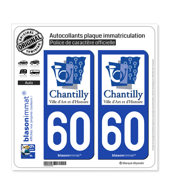60 Chantilly - Ville | Autocollant plaque immatriculation