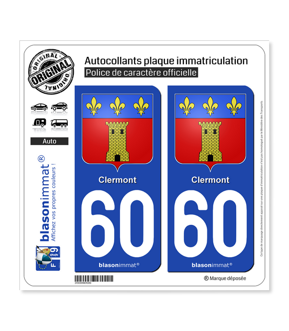 60 Clermont - Armoiries | Autocollant plaque immatriculation
