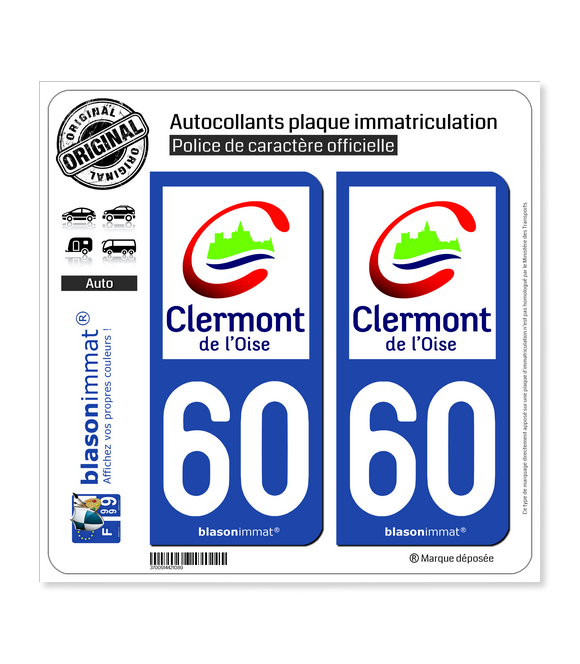 60 Clermont - Ville | Autocollant plaque immatriculation