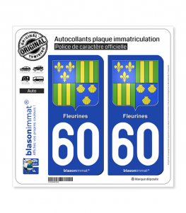 60 Fleurines - Armoiries | Autocollant plaque immatriculation