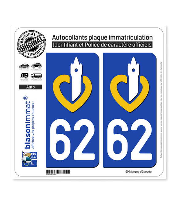 62 Nord-Pas de Calais - LogoType | Autocollant plaque immatriculation