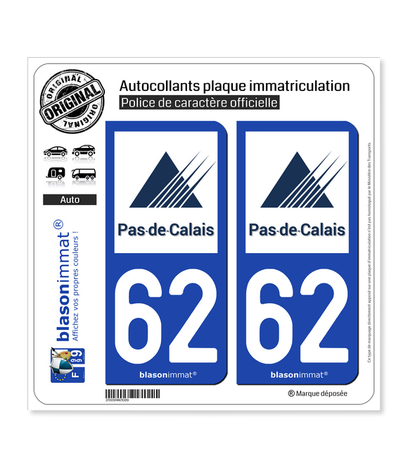 62 Pas-de-Calais - Département | Autocollant plaque immatriculation