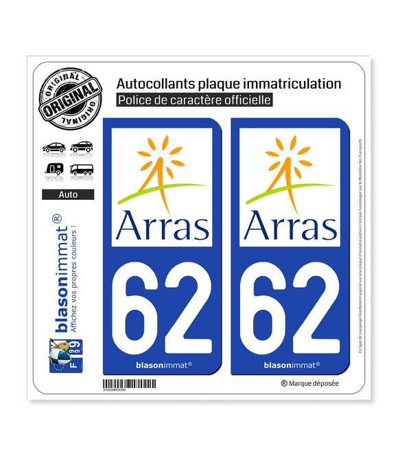 62 Arras - Agglo | Autocollant plaque immatriculation