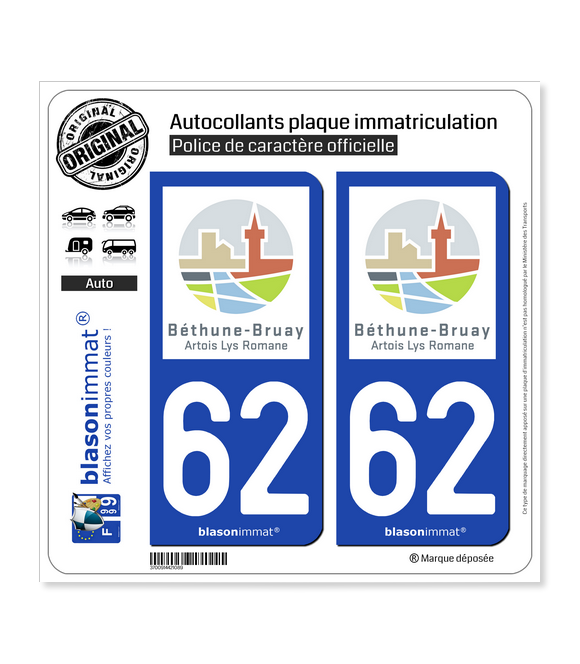 62 Béthune - Agglo | Autocollant plaque immatriculation