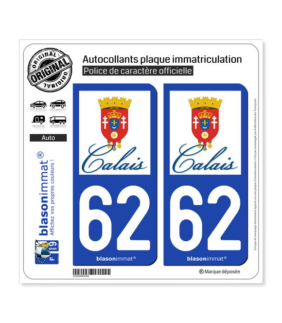 62 Calais - Ville | Autocollant plaque immatriculation