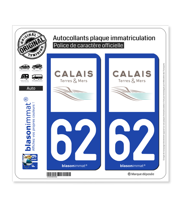 62 Calais - Agglo | Autocollant plaque immatriculation
