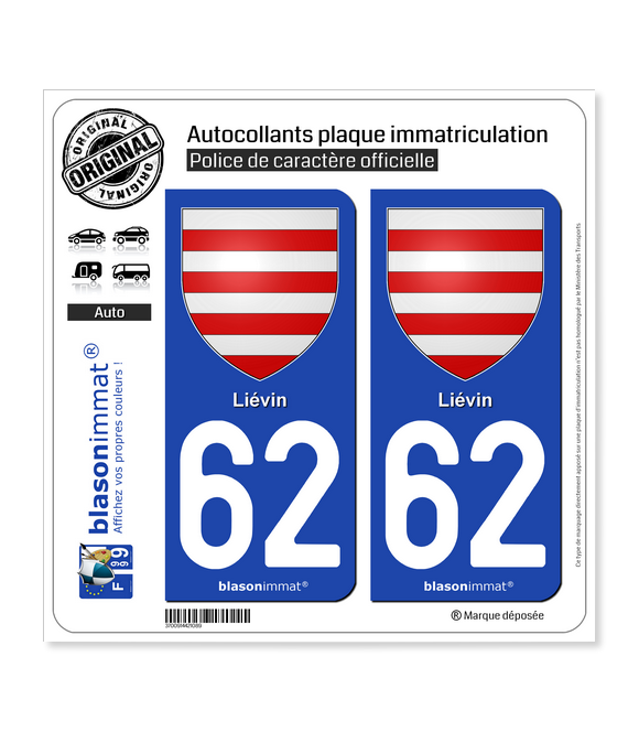 62 Liévin - Armoiries | Autocollant plaque immatriculation