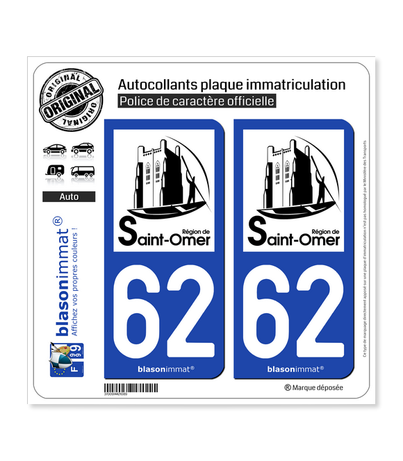 62 Saint-Omer - Tourisme | Autocollant plaque immatriculation
